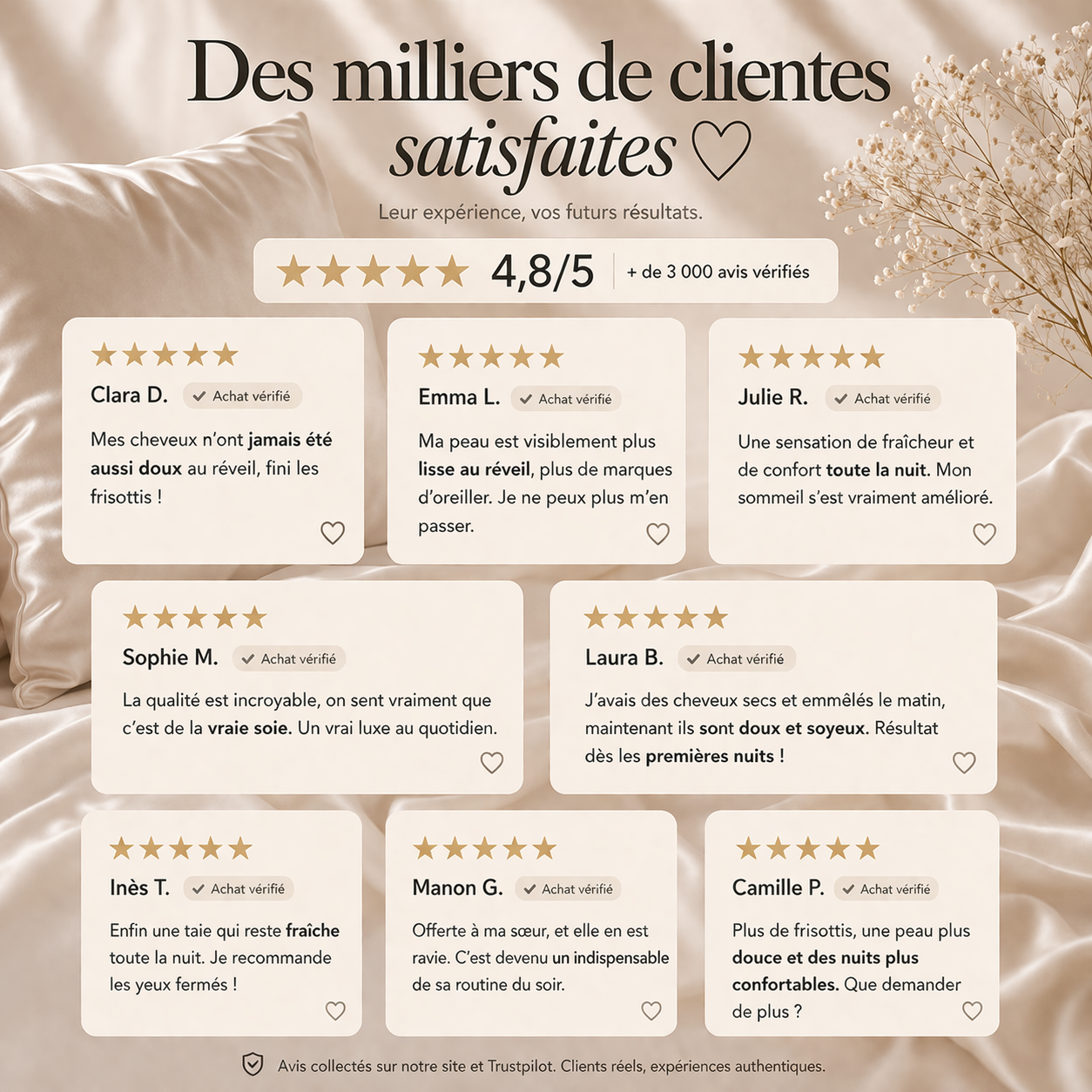 Taie d'oreiller 100% pure soie de mûrier
